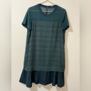 Madewell Dress Medium Dark Green Teal Straight From Sheer Yoke Ruffle